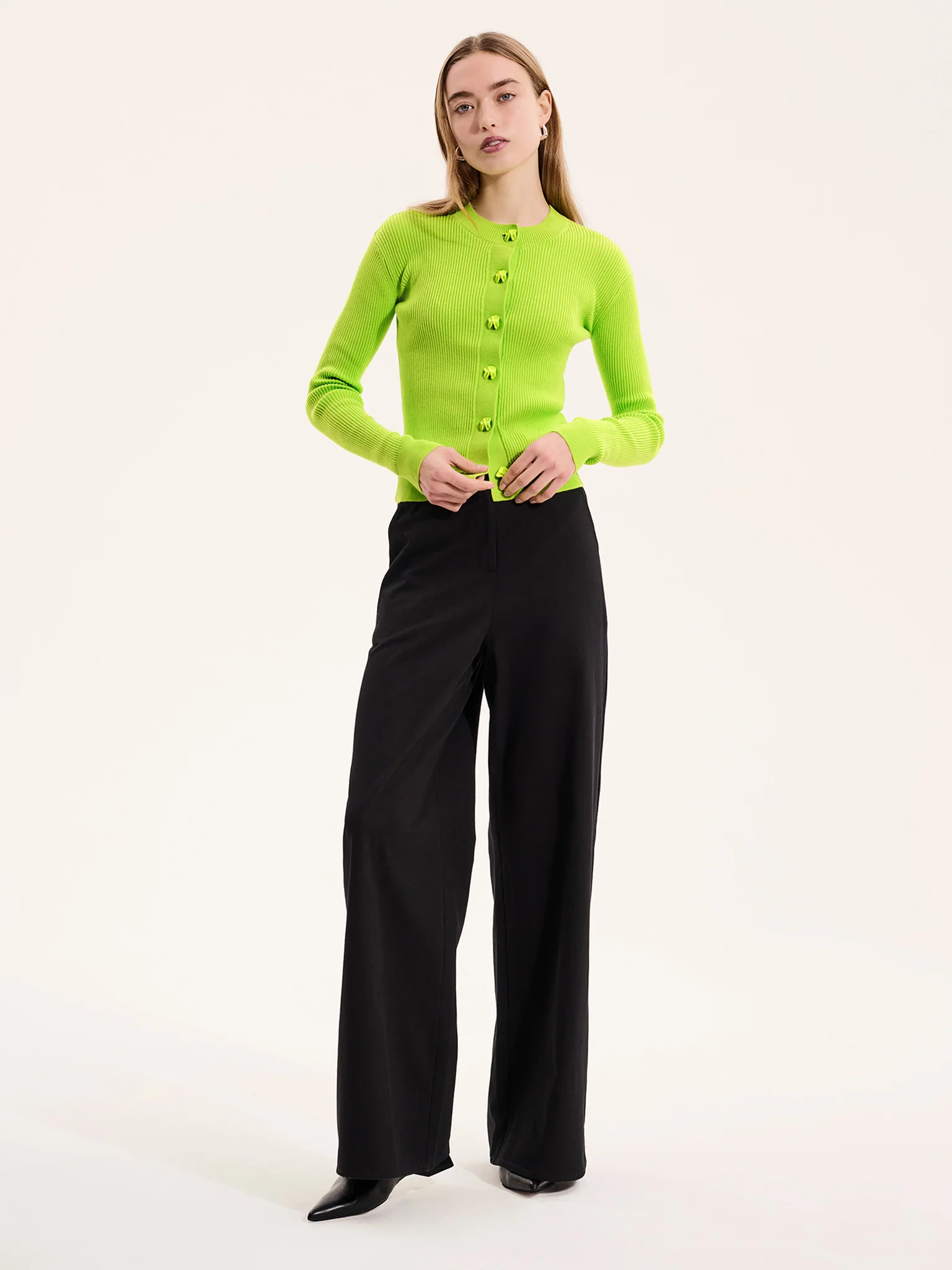 Daisy Rib Cardigan in Lime Green