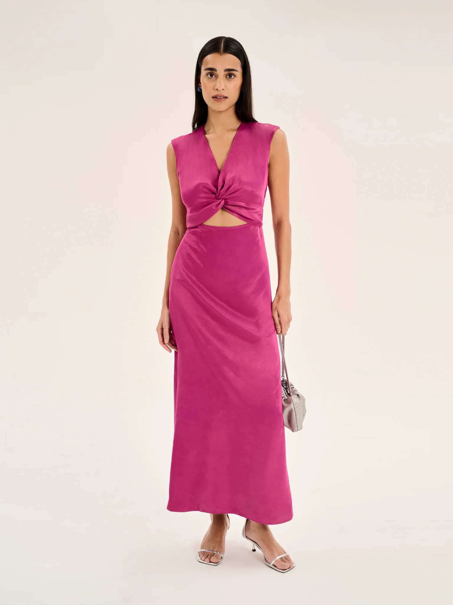 Marin Twist Front Dress in Magenta