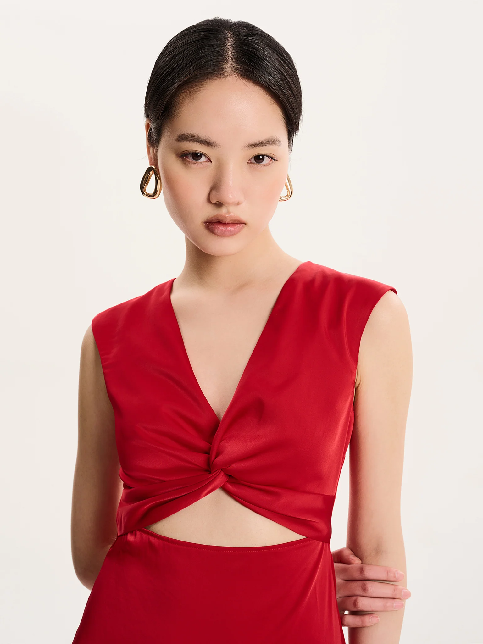 Marin Twist Satin Dress in Barbados Cherry - Image 3