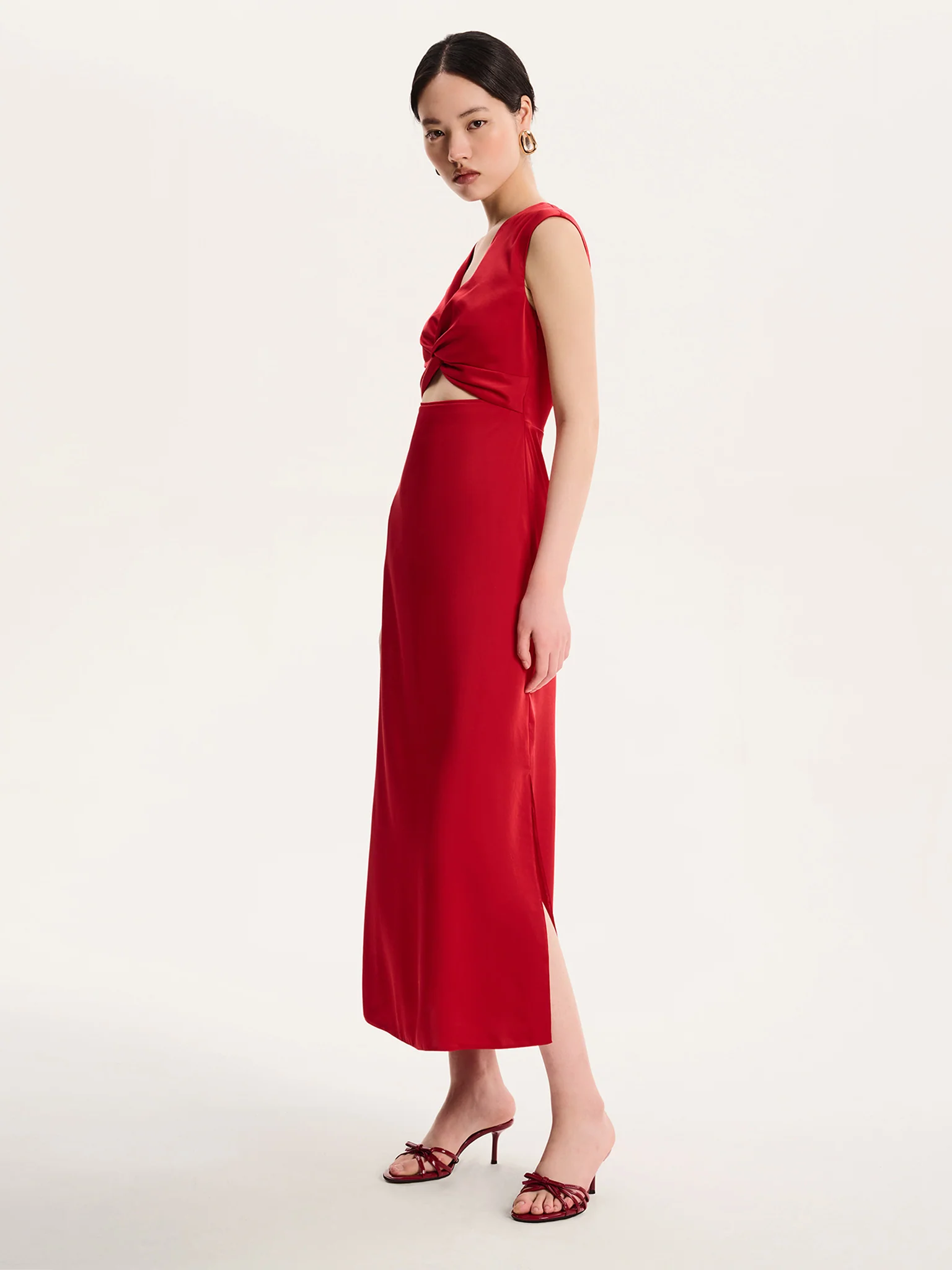 Marin Twist Satin Dress in Barbados Cherry - Image 4