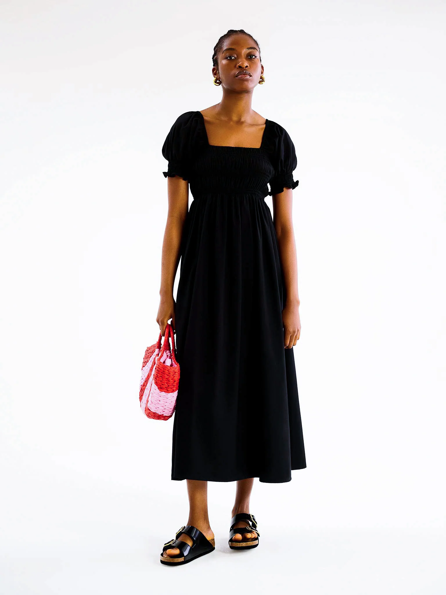 Megan Shirred Detail Dress in Black