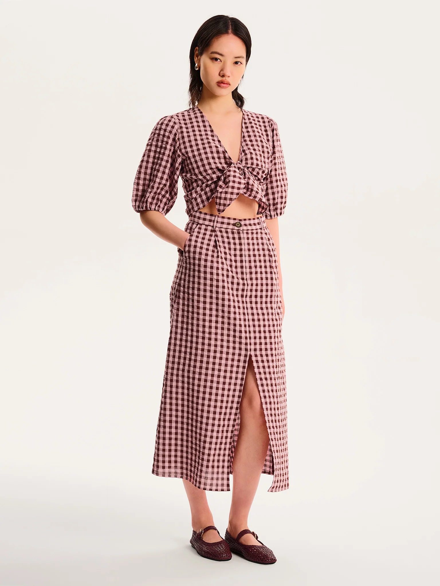 Olive Gingham Skirt in Pink