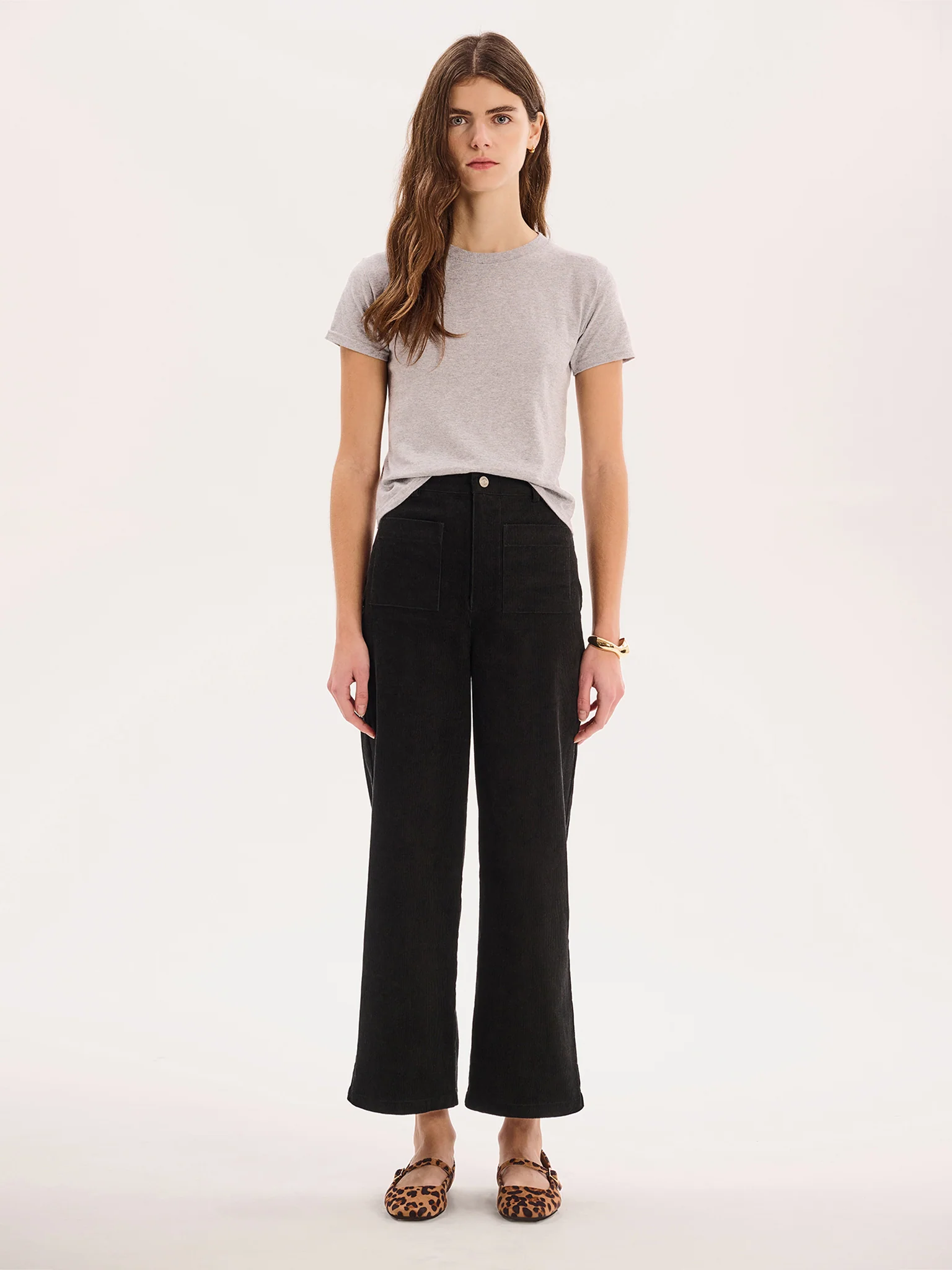Orielle Cropped Cord Trouser in Black