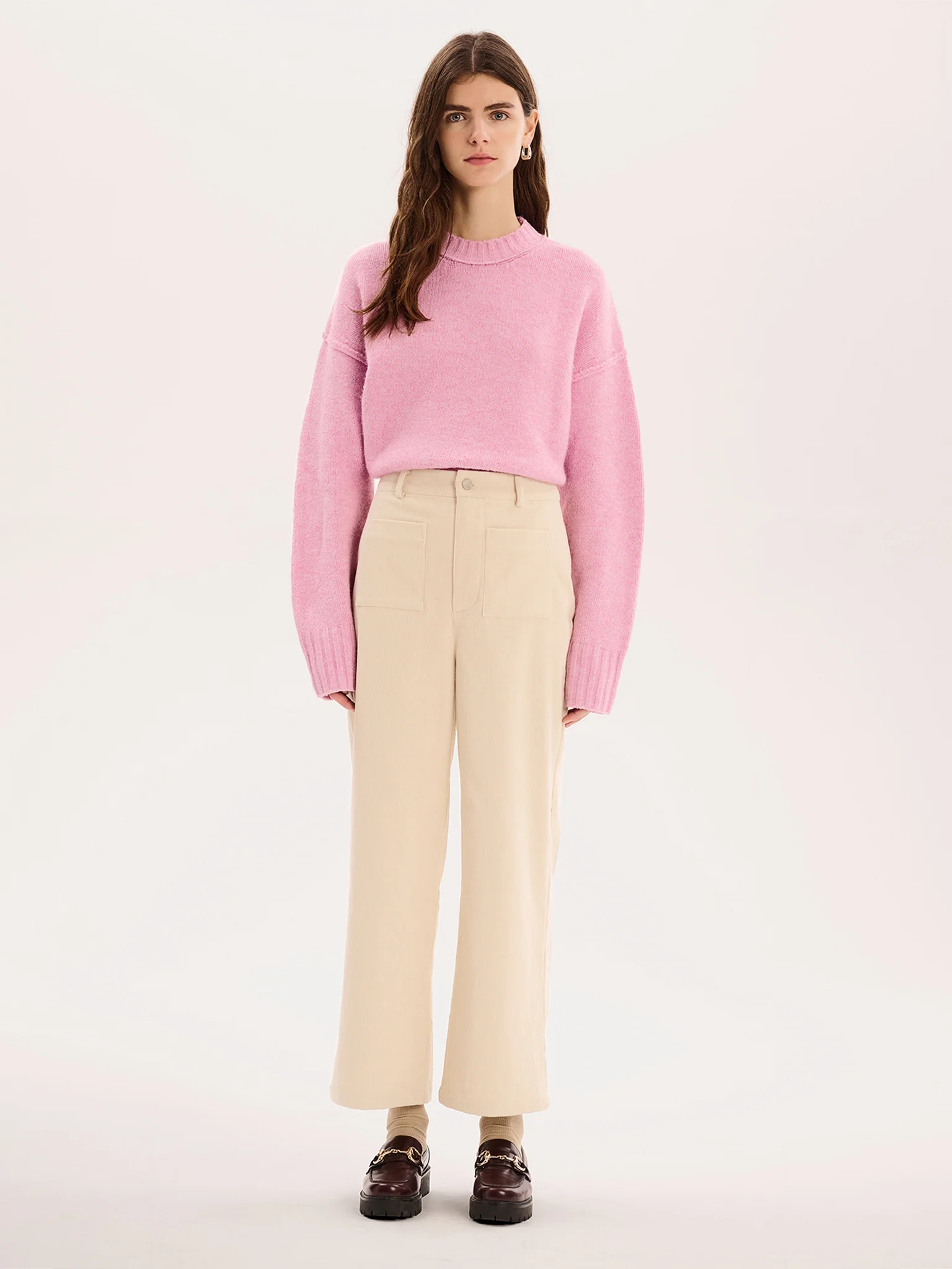Orielle Cropped Cord Trouser in Ecru