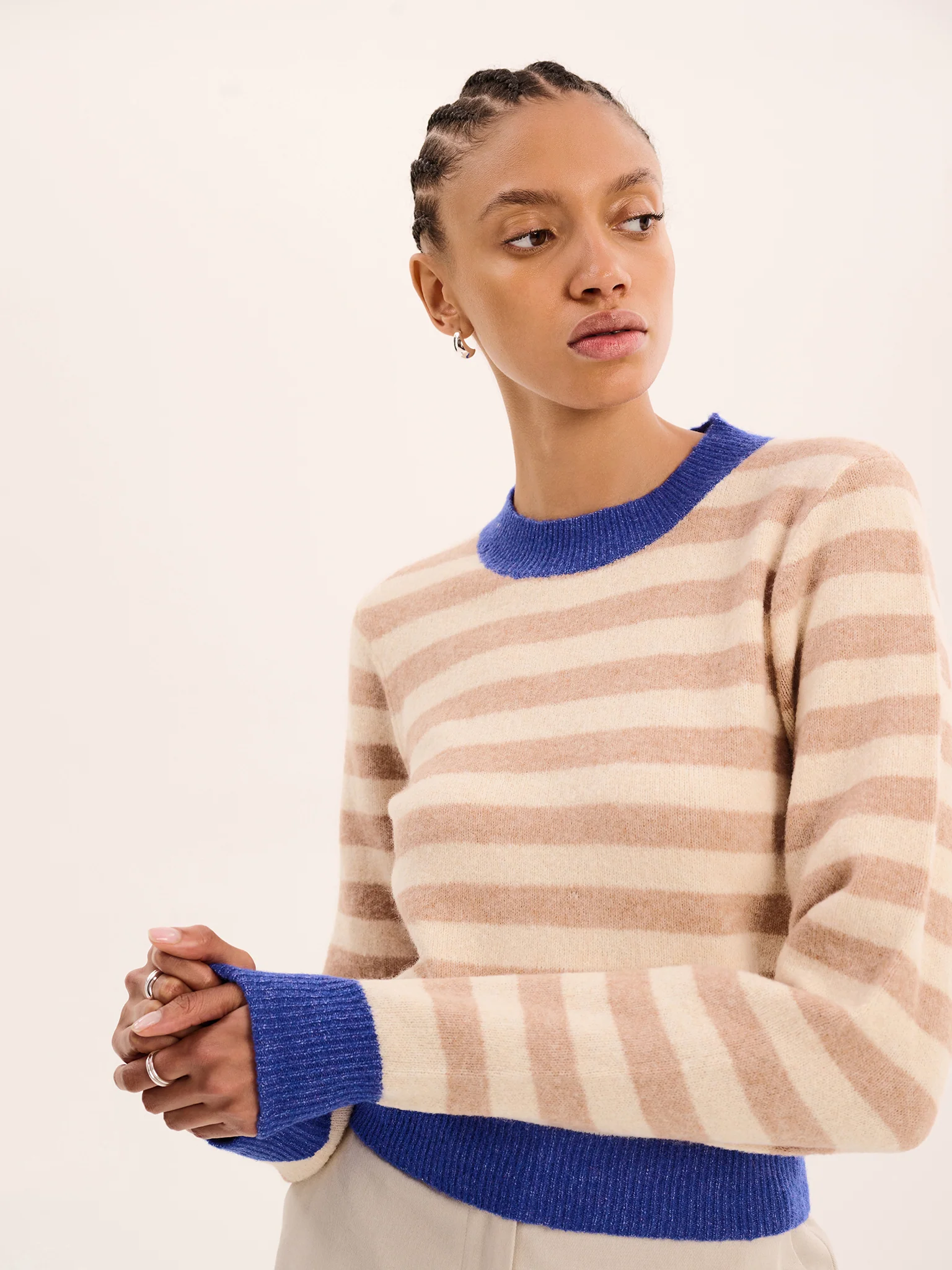Pia Stripe Jumper in Cream stripe