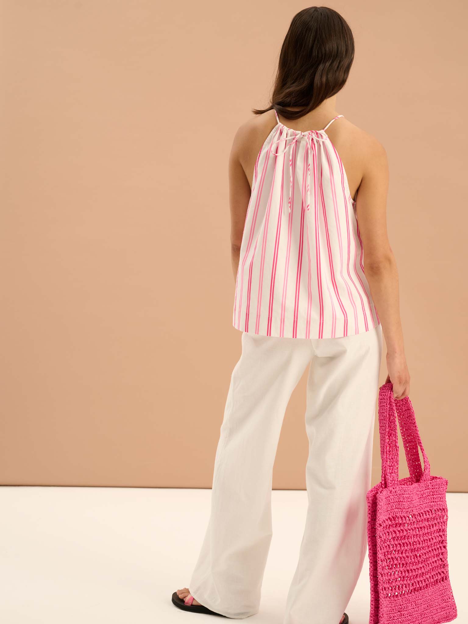 Ramela Elasticated Waist Linen Trouser in White - Image 3
