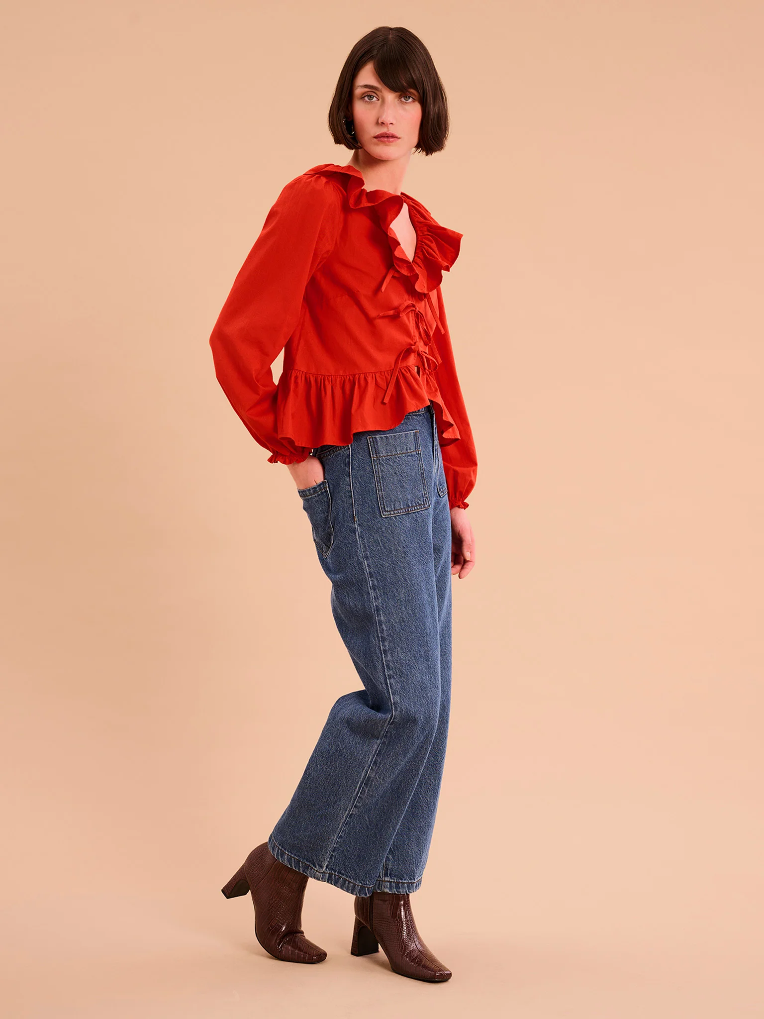 Selena Frill Blouse in Red