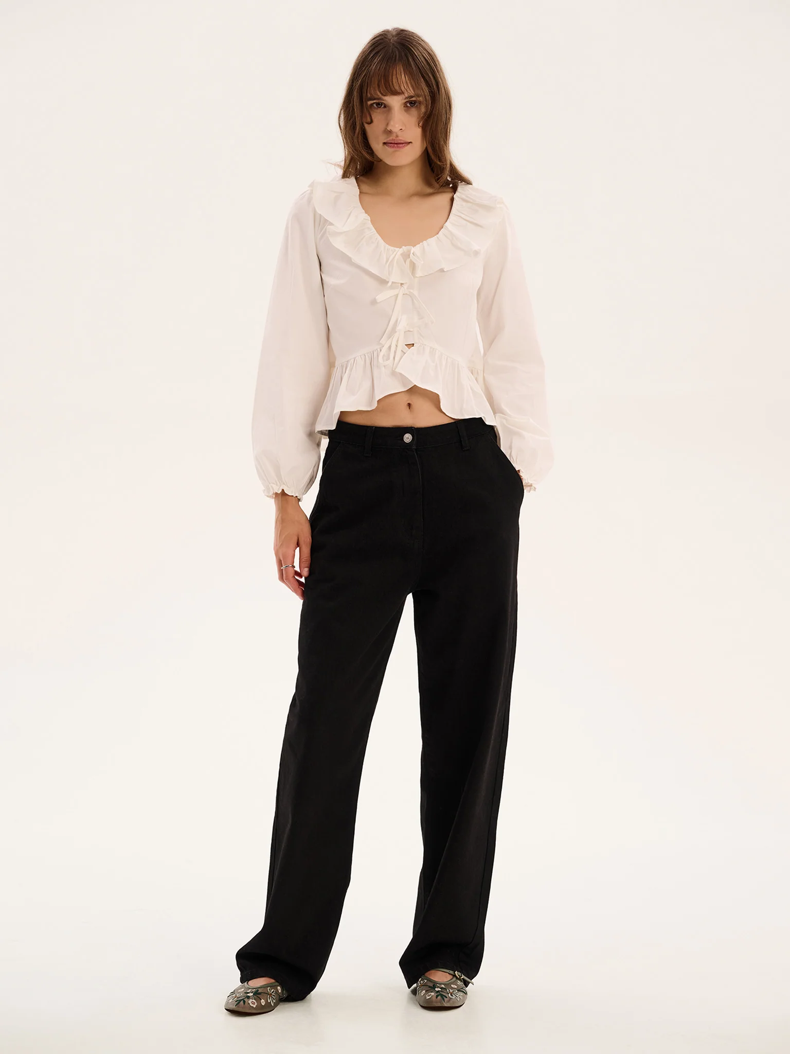 Selena Frill Blouse in White